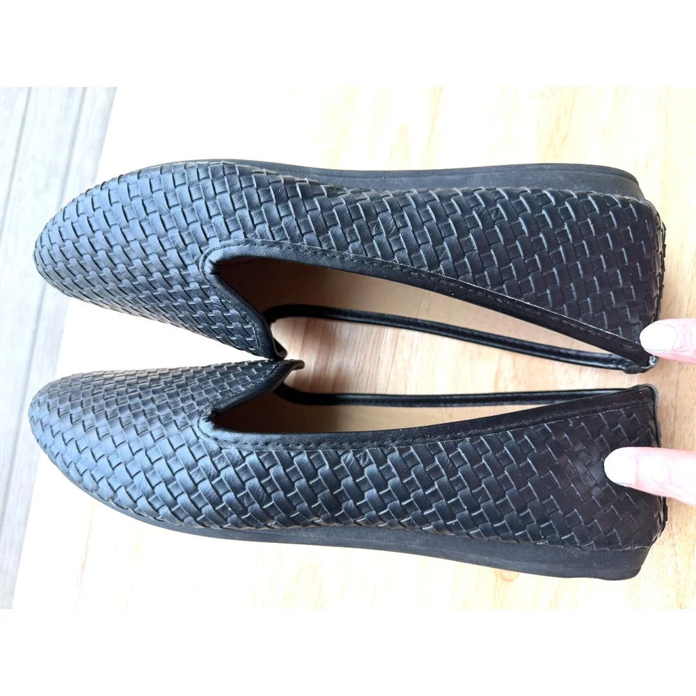 Harborsides Comfort Memory Foam Flat Shoes Black basket weave Faux leather 8